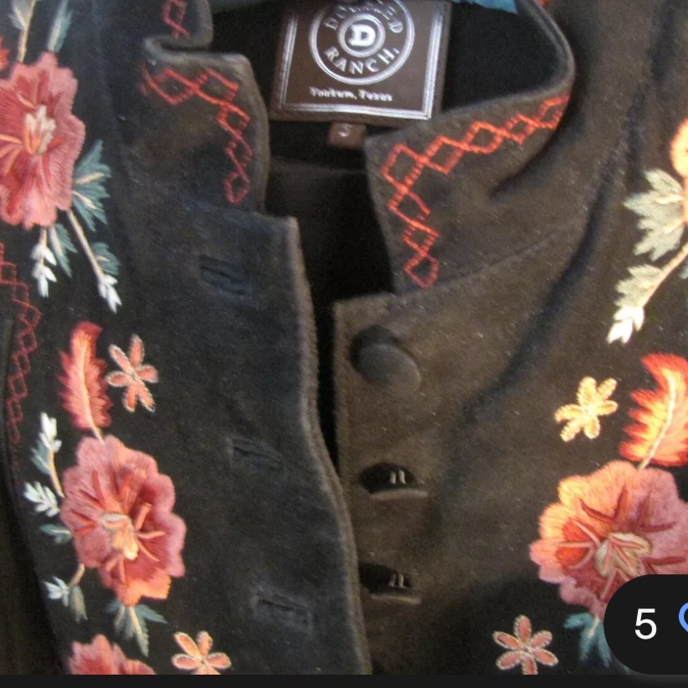 Double D Ranch Twila Black Suede/LeatherJacket with Red Floral Embroidery - Picture 12 of 12